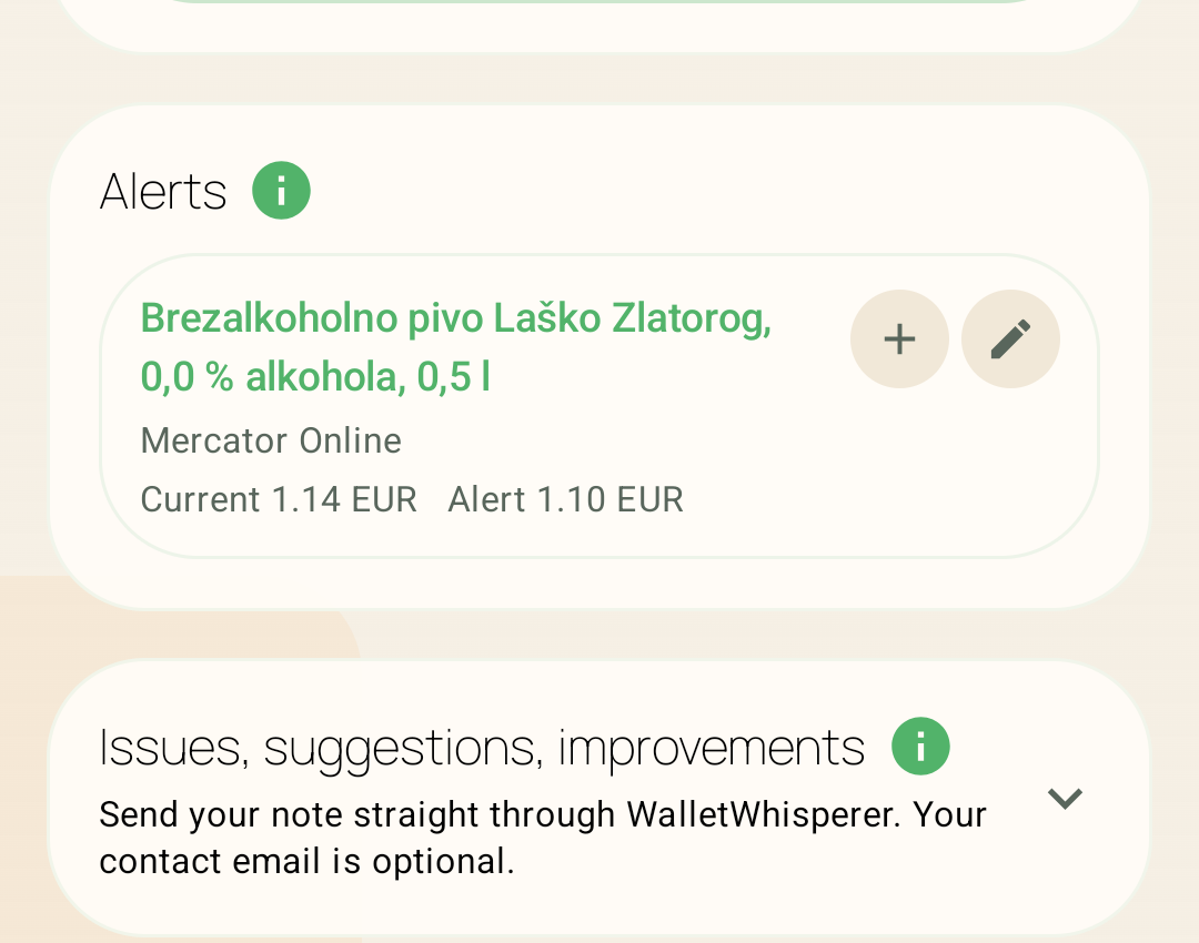ThriftTick home screen with active tracked price alert card